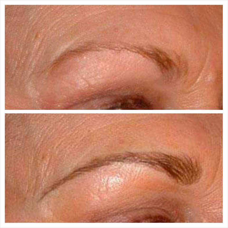 Brows before and after semi-permanent makeup