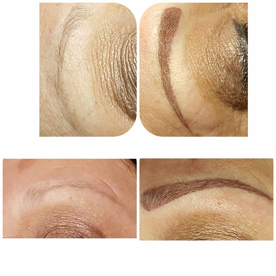 Brows before and after semi-permanent makeup