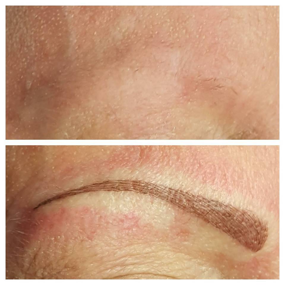 Brows before and after semi-permanent makeup